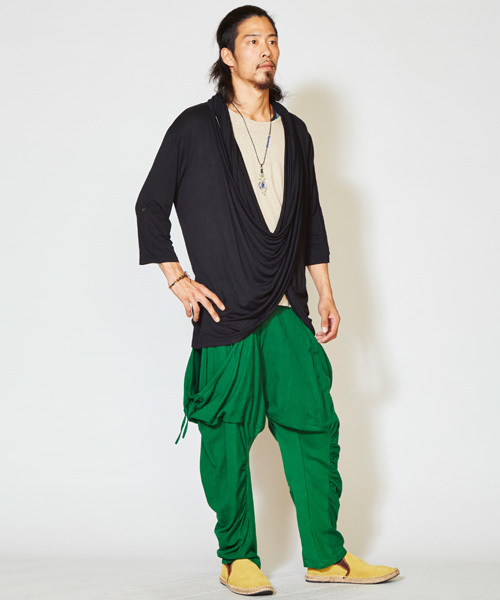 チャイハネ（チャイハネ）の「【チャイハネ】カットソードレープMEN'Sカーディガン（カーディガン/ボレロ・メンズ・カーキ/ターコイズブルー/ブラック/キャメル/ブルー/パープル・FREE）」の8枚目の写真