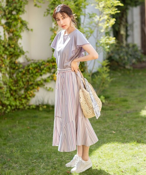 ANY SIS(エニィスィス)の「【美人百花7月号掲載】マルチカラーストライプ スカート(スカート・レディース・ピンク系1/ブラック系1・2)」の4枚目の写真
