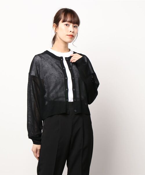 COTORICA（コトリカ）の「シアーニットカラーカーディガン（カーディガン/ボレロ・レディース・ブラック/ピンク/オレンジ/グリーン/アイボリー・FREE）」の3枚目の写真