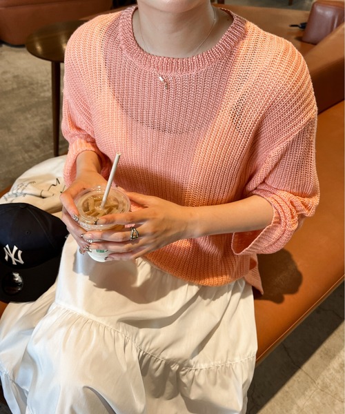 Ambre Ciel（アンブルシエル）の「シャーベットシアーニット／【WEB/EC限定商品】（ニット/セーター・レディース・ピンク/オレンジ/アイボリー/クリーム・FREE）」の6枚目の写真