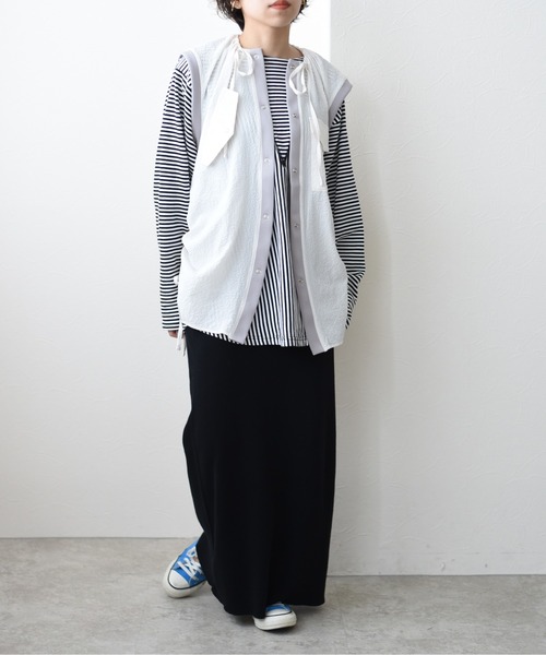 新品　今季　新作　いエイミーロウ　デニムMIXドロストシャツ　ブラック Eimee Law（エイミーロウ）の「異素材MIXデザイントップス