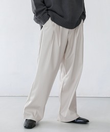 2タックワイドバギーデニム/合成皮革パンツ