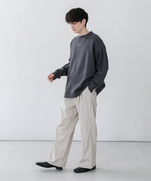 セール】2タックワイドバギーデニム/合成皮革パンツ（デニムパンツ