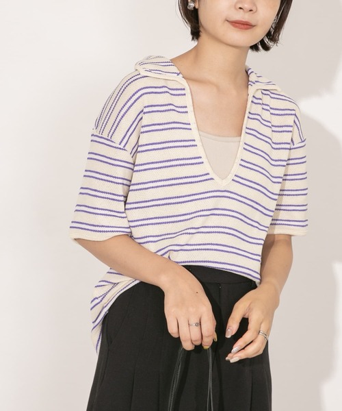 KBF(ケイビーエフ)の「Vネックボーダープルオーバー(Tシャツ/カットソー・レディース・ホワイト系その他/ブラウン系その他/グリーン系その他・ONE)」の17枚目の写真
