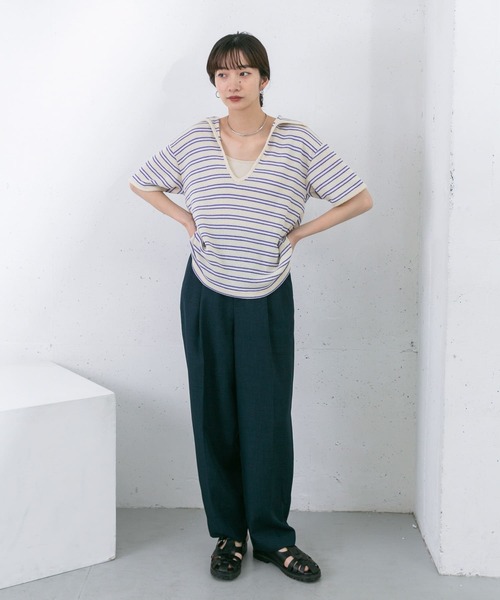 セール】Vネックボーダープルオーバー（Tシャツ/カットソー）｜KBF