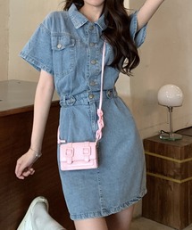 DAY CLOSET | レディース 半袖ドロップショルダーミニデニムワンピース(ワンピース)