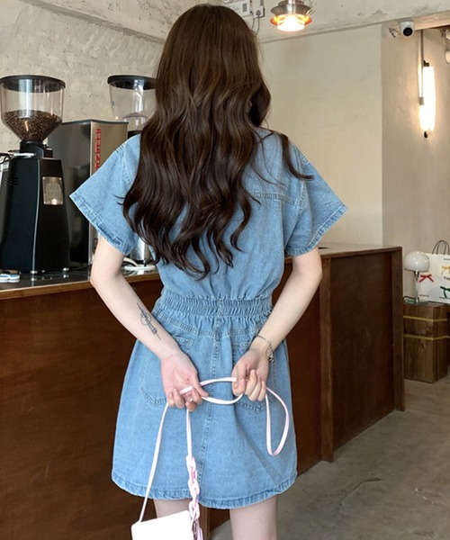 DAY CLOSET（デイ クローゼット）の「レディース 半袖ドロップショルダーミニデニムワンピース（ワンピース・レディース・ブルー・S/M/L）」の4枚目の写真