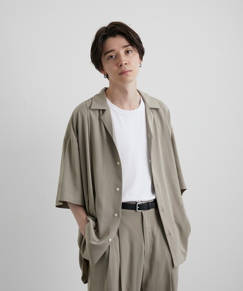 JUNRED(ジュンレッド)の「スローテックピンタックルーズシャツ(シャツ/ブラウス・メンズ・ブラック/ベージュ系その他/グリーン系その他・S/M/L)」の3枚目の写真