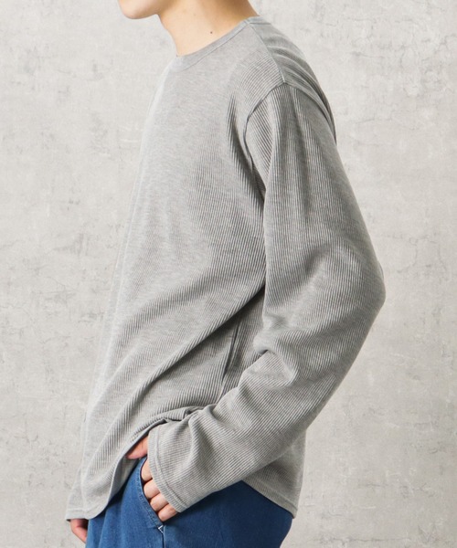 NAVY（ネイビー）の「無地ワッフルクルーネックロングスリーブTシャツ（Tシャツ/カットソー・メンズ・ホワイト/ブラック/ネイビー/グレー/カーキ・XL/XXL/S/L/M）」の18枚目の写真