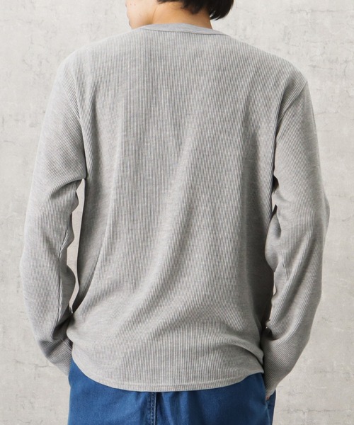 NAVY（ネイビー）の「無地ワッフルクルーネックロングスリーブTシャツ（Tシャツ/カットソー・メンズ・ホワイト/ブラック/ネイビー/グレー/カーキ・XL/XXL/S/L/M）」の19枚目の写真