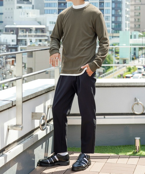 NAVY（ネイビー）の「無地ワッフルクルーネックロングスリーブTシャツ（Tシャツ/カットソー・メンズ・ホワイト/ブラック/ネイビー/グレー/カーキ・XL/XXL/S/L/M）」の9枚目の写真