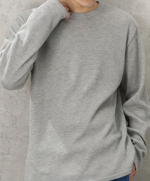 NAVY（ネイビー）の「無地ワッフルクルーネックロングスリーブTシャツ（Tシャツ/カットソー・メンズ・ホワイト/ブラック/ネイビー/グレー/カーキ・XL/XXL/S/L/M）」の11枚目の写真