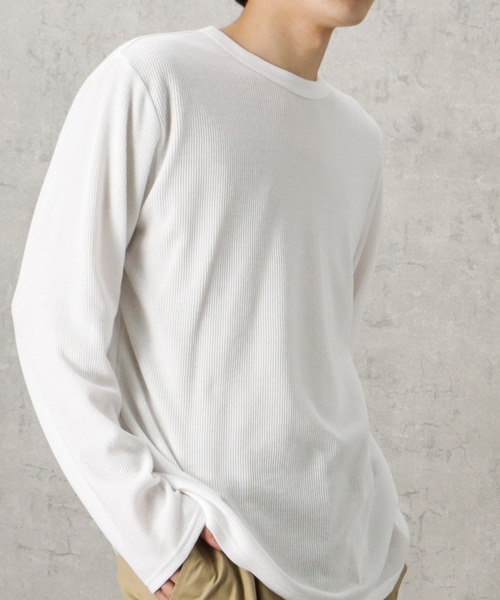 NAVY（ネイビー）の「無地ワッフルクルーネックロングスリーブTシャツ（Tシャツ/カットソー・メンズ・ホワイト/ブラック/ネイビー/グレー/カーキ・XL/XXL/S/L/M）」の12枚目の写真