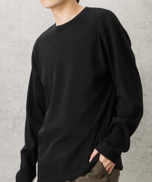 NAVY（ネイビー）の「無地ワッフルクルーネックロングスリーブTシャツ（Tシャツ/カットソー・メンズ・ホワイト/ブラック/ネイビー/グレー/カーキ・XL/XXL/S/L/M）」の13枚目の写真