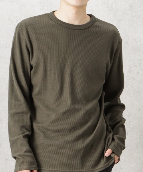 NAVY（ネイビー）の「無地ワッフルクルーネックロングスリーブTシャツ（Tシャツ/カットソー・メンズ・ホワイト/ブラック/ネイビー/グレー/カーキ・XL/XXL/S/L/M）」の14枚目の写真