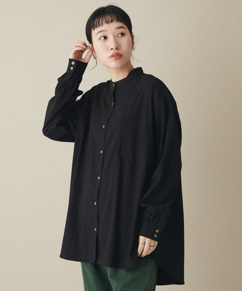 CRAFT STANDARD BOUTIQUE(クラフトスタンダードブティック)の「レーヨンデシン シャツチュニック *(シャツ/ブラウス・レディース・マスタード/キャメル/オフホワイト/ブラック・FREE)」の3枚目の写真