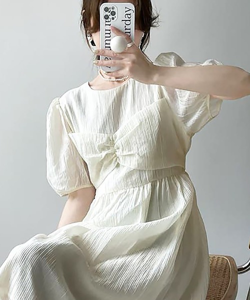 Girly Doll(ガーリードール)の「フレンチレトロプリーツワンピース(ワンピース・レディース・グリーン/アイボリー・F)」の13枚目の写真