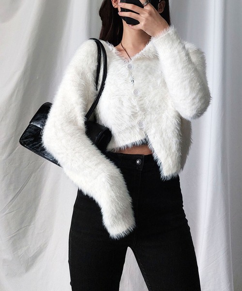 セール】【 9color 】アシメショートシャギーニットカーディガン