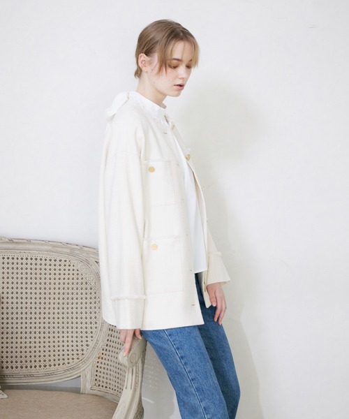 INED CLARO（イネドクラロ）の「スラブツイードジャケット（ノーカラージャケット・レディース・オフホワイト/ネイビー・フリー）」の15枚目の写真