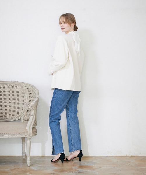 INED CLARO（イネドクラロ）の「スラブツイードジャケット（ノーカラージャケット・レディース・オフホワイト/ネイビー・フリー）」の21枚目の写真