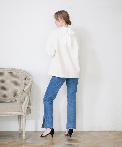 INED CLARO（イネドクラロ）の「スラブツイードジャケット（ノーカラージャケット・レディース・オフホワイト/ネイビー・フリー）」の22枚目の写真