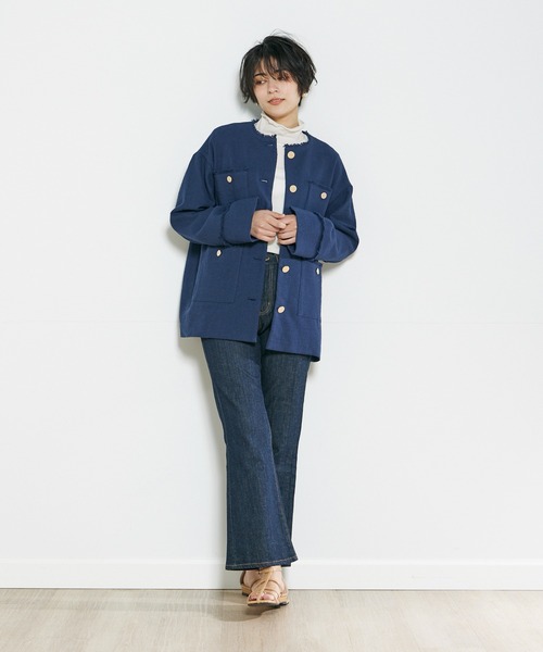 INED CLARO（イネドクラロ）の「スラブツイードジャケット（ノーカラージャケット・レディース・オフホワイト/ネイビー・フリー）」の3枚目の写真