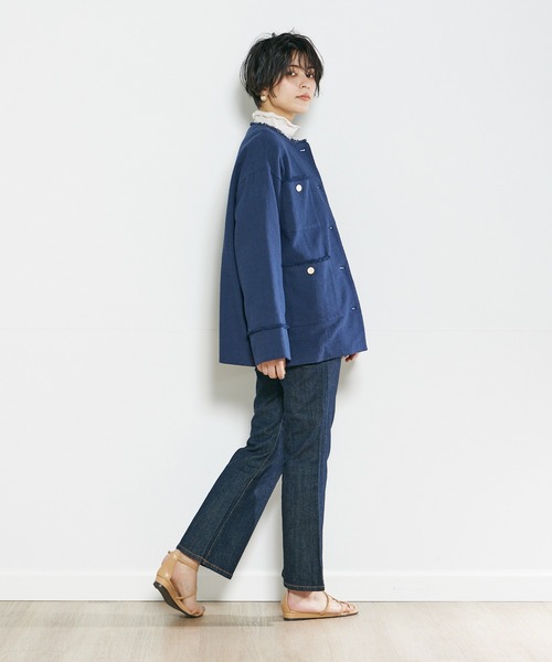 INED CLARO（イネドクラロ）の「スラブツイードジャケット（ノーカラージャケット・レディース・オフホワイト/ネイビー・フリー）」の9枚目の写真