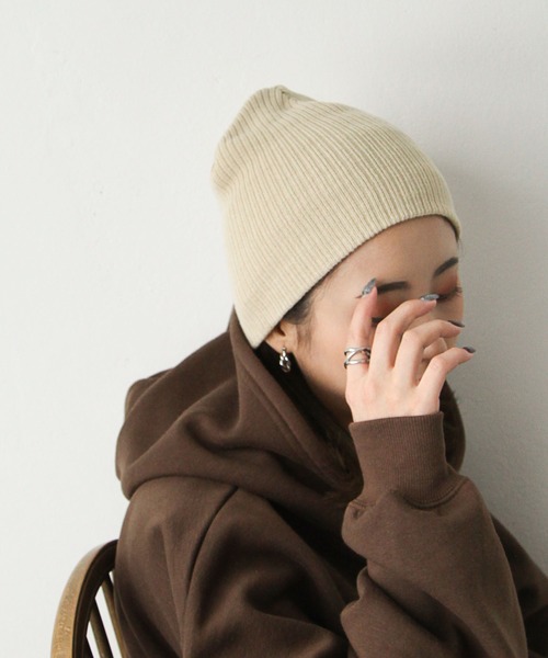 Chillfar（チルファー）の「リブ編みニットキャップ/ビーニー（ニットキャップ/ビーニー・レディース・レンガ/ベージュ/グレー/ブラック/アイボリー・FREE）」の5枚目の写真