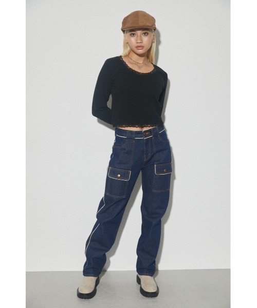 LAGUA GEM(ラグアジェム)の「ROUND NECK LACE TOPS トップス(Tシャツ/カットソー・レディース・カーキ/ブラック/オフホワイト・FREE)」の11枚目の写真