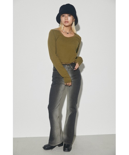LAGUA GEM(ラグアジェム)の「ROUND NECK LACE TOPS トップス(Tシャツ/カットソー・レディース・カーキ/ブラック/オフホワイト・FREE)」の7枚目の写真