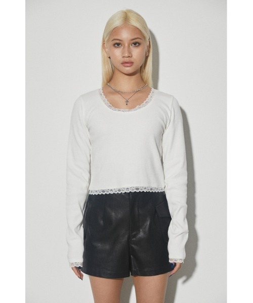 LAGUA GEM(ラグアジェム)の「ROUND NECK LACE TOPS トップス(Tシャツ/カットソー・レディース・カーキ/ブラック/オフホワイト・FREE)」の10枚目の写真