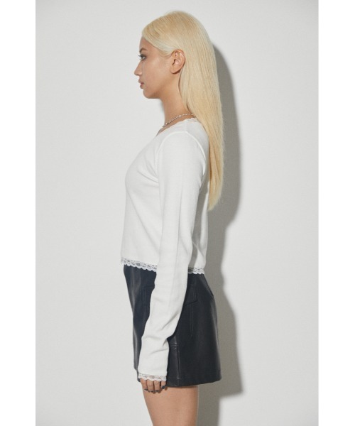LAGUA GEM(ラグアジェム)の「ROUND NECK LACE TOPS トップス(Tシャツ/カットソー・レディース・カーキ/ブラック/オフホワイト・FREE)」の14枚目の写真