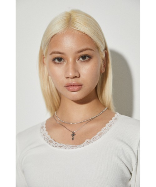 LAGUA GEM(ラグアジェム)の「ROUND NECK LACE TOPS トップス(Tシャツ/カットソー・レディース・カーキ/ブラック/オフホワイト・FREE)」の12枚目の写真