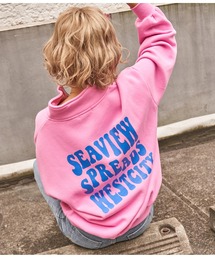 裏起毛レトロプリント配色ハーフジップスウェット