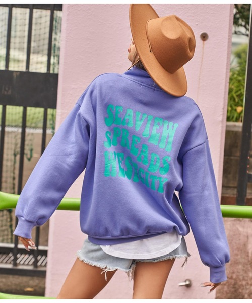 anap mimpi(アナップミンピ)の「裏起毛レトロプリント配色ハーフジップスウェット(スウェット・レディース・ブルー/グレー/ピンク・FREE)」の3枚目の写真