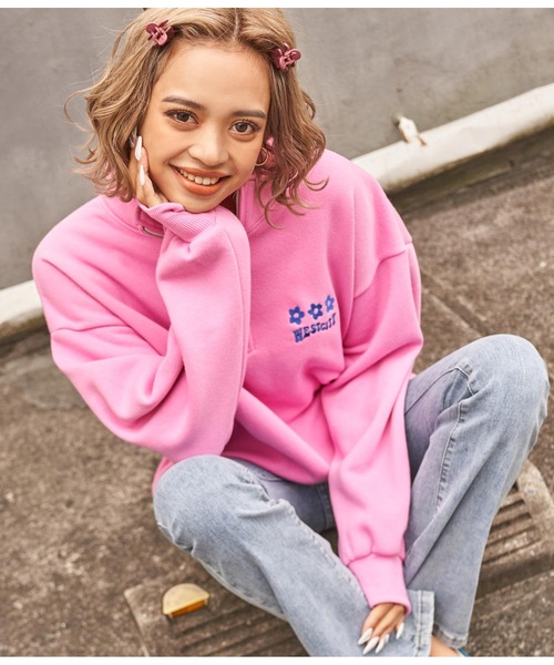 anap mimpi(アナップミンピ)の「裏起毛レトロプリント配色ハーフジップスウェット(スウェット・レディース・ブルー/グレー/ピンク・FREE)」の9枚目の写真