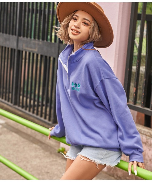 anap mimpi(アナップミンピ)の「裏起毛レトロプリント配色ハーフジップスウェット(スウェット・レディース・ブルー/グレー/ピンク・FREE)」の7枚目の写真