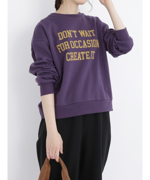 Samansa Mos2 blue(サマンサモスモスブルー)の「裏起毛ロゴスウェット(Tシャツ/カットソー・レディース・グリーン/パープル/キナリ/トップグレー/ブラック・フリ-)」の5枚目の写真