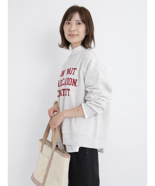 Samansa Mos2 blue(サマンサモスモスブルー)の「裏起毛ロゴスウェット(Tシャツ/カットソー・レディース・グリーン/パープル/キナリ/トップグレー/ブラック・フリ-)」の2枚目の写真