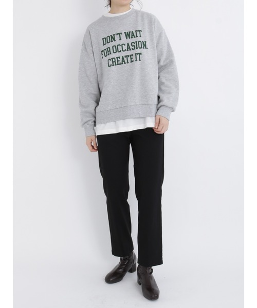 Samansa Mos2 blue(サマンサモスモスブルー)の「裏起毛ロゴスウェット(Tシャツ/カットソー・レディース・グリーン/パープル/キナリ/トップグレー/ブラック・フリ-)」の9枚目の写真