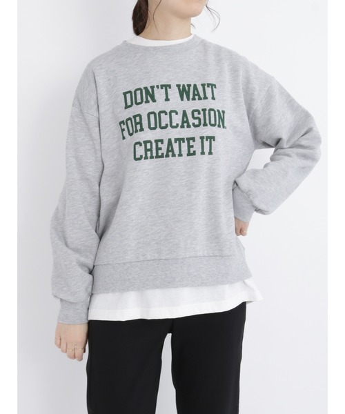 Samansa Mos2 blue(サマンサモスモスブルー)の「裏起毛ロゴスウェット(Tシャツ/カットソー・レディース・グリーン/パープル/キナリ/トップグレー/ブラック・フリ-)」の12枚目の写真