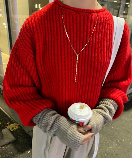 SHENERY（シーナリー）の「畦編みショートニットプルオーバー（ニット/セーター・レディース・オフホワイト/ブラウン/レッド・FREE）」の6枚目の写真