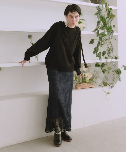 manana suerte（マニャーナスエルテ）の「バックスリット三つ編み紐ニット（ニット/セーター・レディース・オフホワイト/パープル/ブラック・FREE）」の17枚目の写真