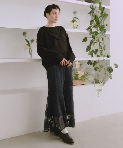 manana suerte（マニャーナスエルテ）の「バックスリット三つ編み紐ニット（ニット/セーター・レディース・オフホワイト/パープル/ブラック・FREE）」の16枚目の写真