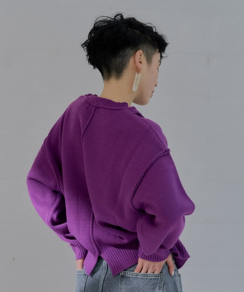 manana suerte（マニャーナスエルテ）の「バックスリット三つ編み紐ニット（ニット/セーター・レディース・オフホワイト/パープル/ブラック・FREE）」の14枚目の写真