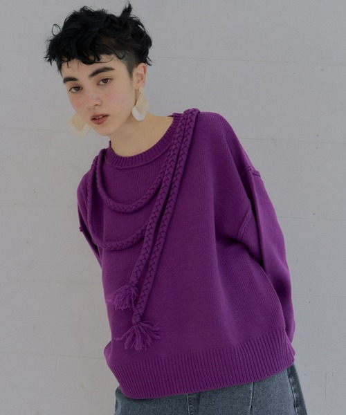 バックスリット三つ編み紐ニット（ニット/セーター）｜manana suerte