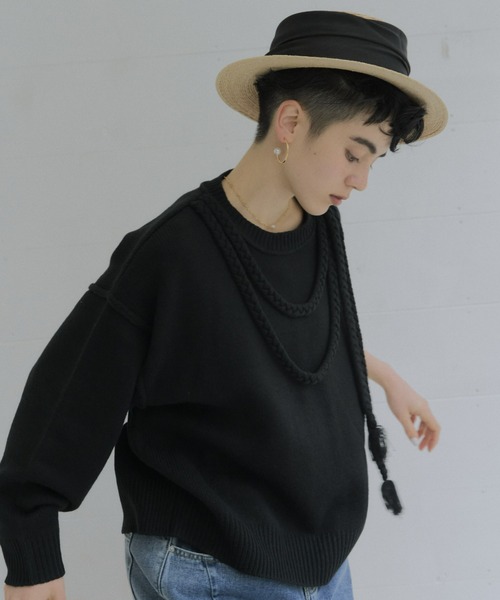 manana suerte（マニャーナスエルテ）の「バックスリット三つ編み紐ニット（ニット/セーター・レディース・オフホワイト/パープル/ブラック・FREE）」の20枚目の写真