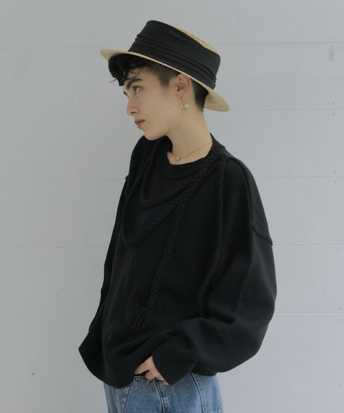 manana suerte（マニャーナスエルテ）の「バックスリット三つ編み紐ニット（ニット/セーター・レディース・オフホワイト/パープル/ブラック・FREE）」の21枚目の写真