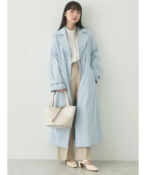earth music&ecology（アースミュージックアンドエコロジー）の「着流しロングトレンチ（トレンチコート・レディース・ベージュ/ホワイト系その他2/サックスブルー・FREE）」の11枚目の写真