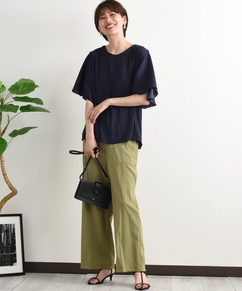INTERPLANET（インタープラネット）の「ナイロンストレッチワイドベイカーパンツ（その他パンツ・レディース・ブラック/カーキ/オレンジ・FREE）」の15枚目の写真